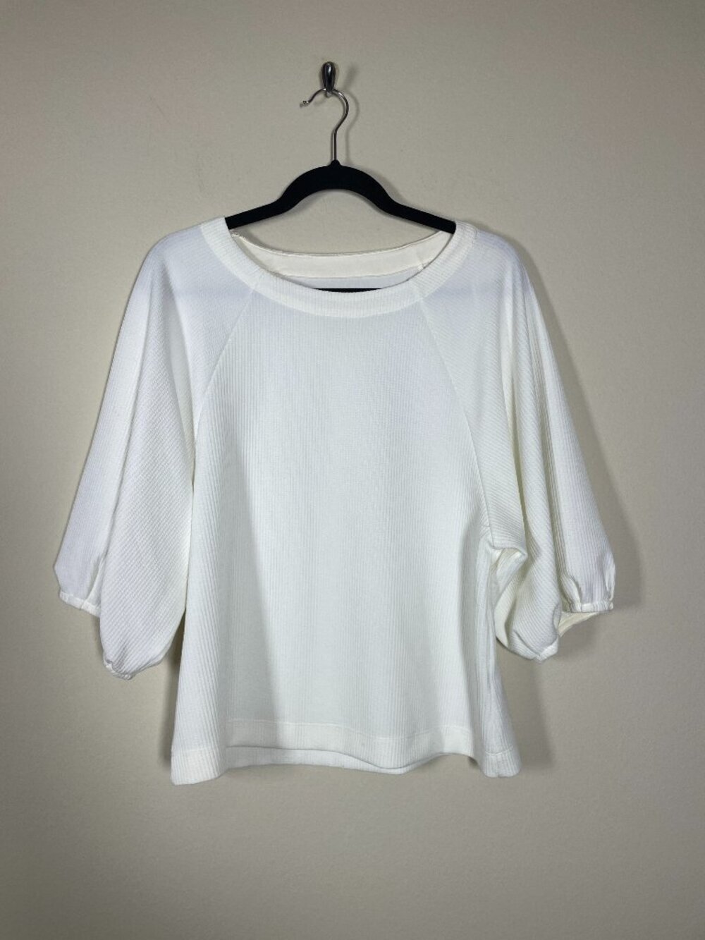 Maeve White Ribbed Boatneck Spring Quiet Luxury Casual Dressy Top Medium!